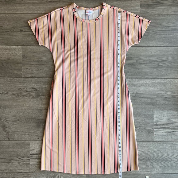 LuLaRoe Marly Short Sleeve Multicolor Striped Knee Length Midi Dress Size Small - Picture 10 of 11